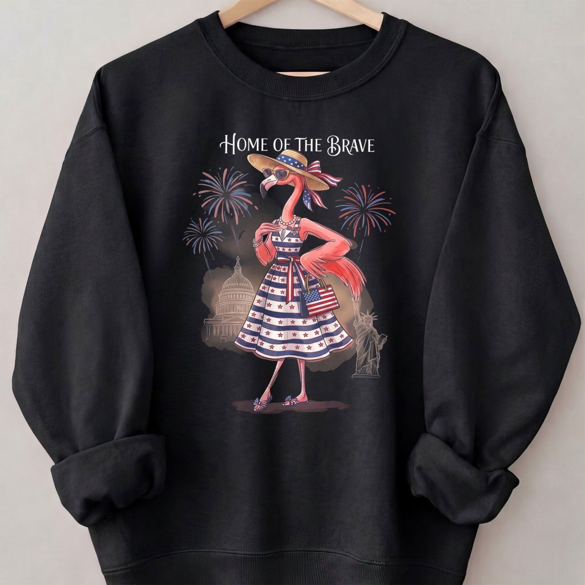 Home of the Brave Patriotic Chic Flamingo July 4th Shirt - FlamingoAholic