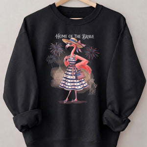 Home of the Brave Patriotic Chic Flamingo July 4th Shirt - FlamingoAholic