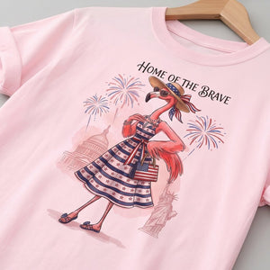 Home of the Brave Patriotic Chic Flamingo July 4th Shirt - FlamingoAholic