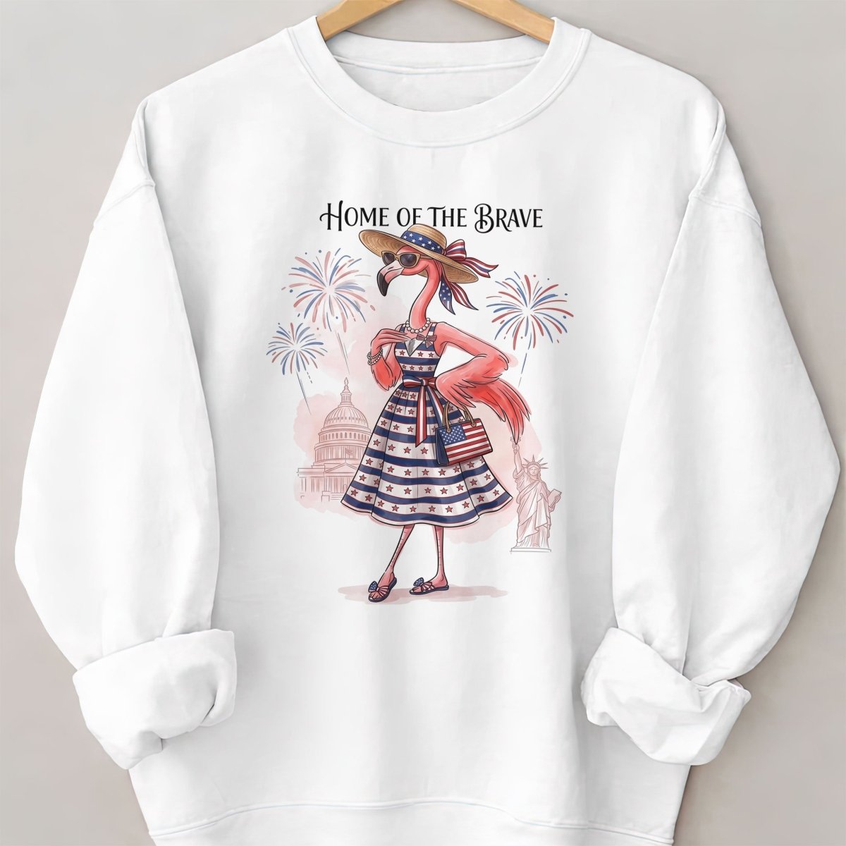 Home of the Brave Patriotic Chic Flamingo July 4th Shirt - FlamingoAholic