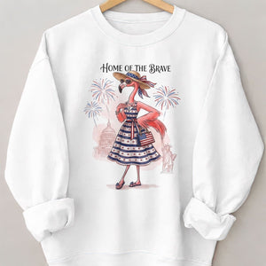 Home of the Brave Patriotic Chic Flamingo July 4th Shirt - FlamingoAholic