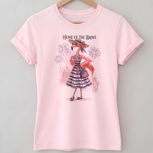 Home of the Brave Patriotic Chic Flamingo July 4th Shirt - FlamingoAholic