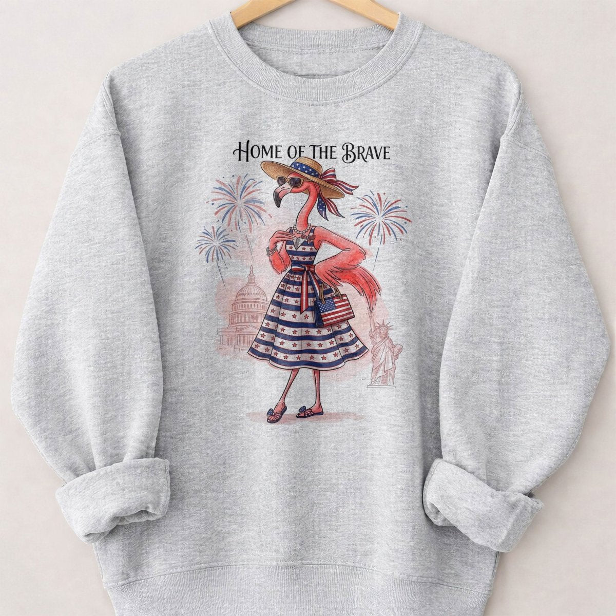 Home of the Brave Patriotic Chic Flamingo July 4th Shirt - FlamingoAholic