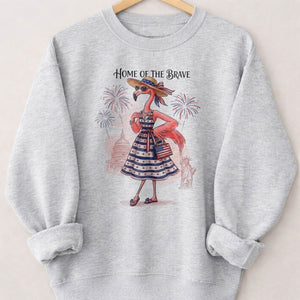 Home of the Brave Patriotic Chic Flamingo July 4th Shirt - FlamingoAholic