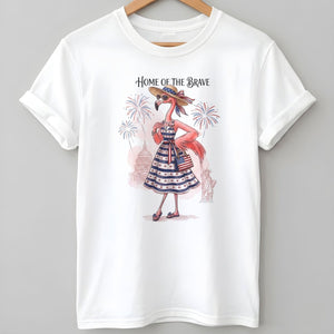 Home of the Brave Patriotic Chic Flamingo July 4th Shirt - FlamingoAholic