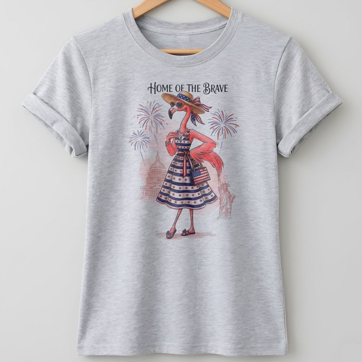 Home of the Brave Patriotic Chic Flamingo July 4th Shirt - FlamingoAholic