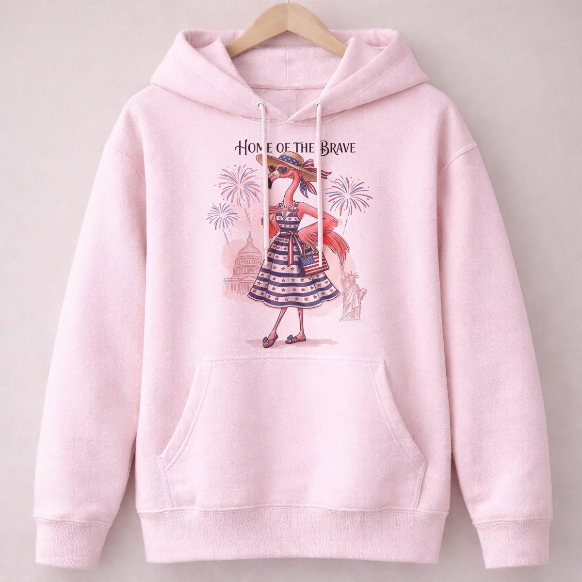 Home of the Brave Patriotic Chic Flamingo July 4th Shirt - FlamingoAholic