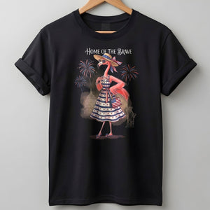 Home of the Brave Patriotic Chic Flamingo July 4th Shirt - FlamingoAholic
