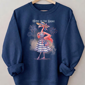 Home of the Brave Patriotic Chic Flamingo July 4th Shirt - FlamingoAholic