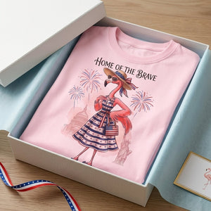 Home of the Brave Patriotic Chic Flamingo July 4th Shirt - FlamingoAholic