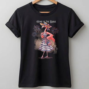 Home of the Brave Patriotic Chic Flamingo July 4th Shirt - FlamingoAholic