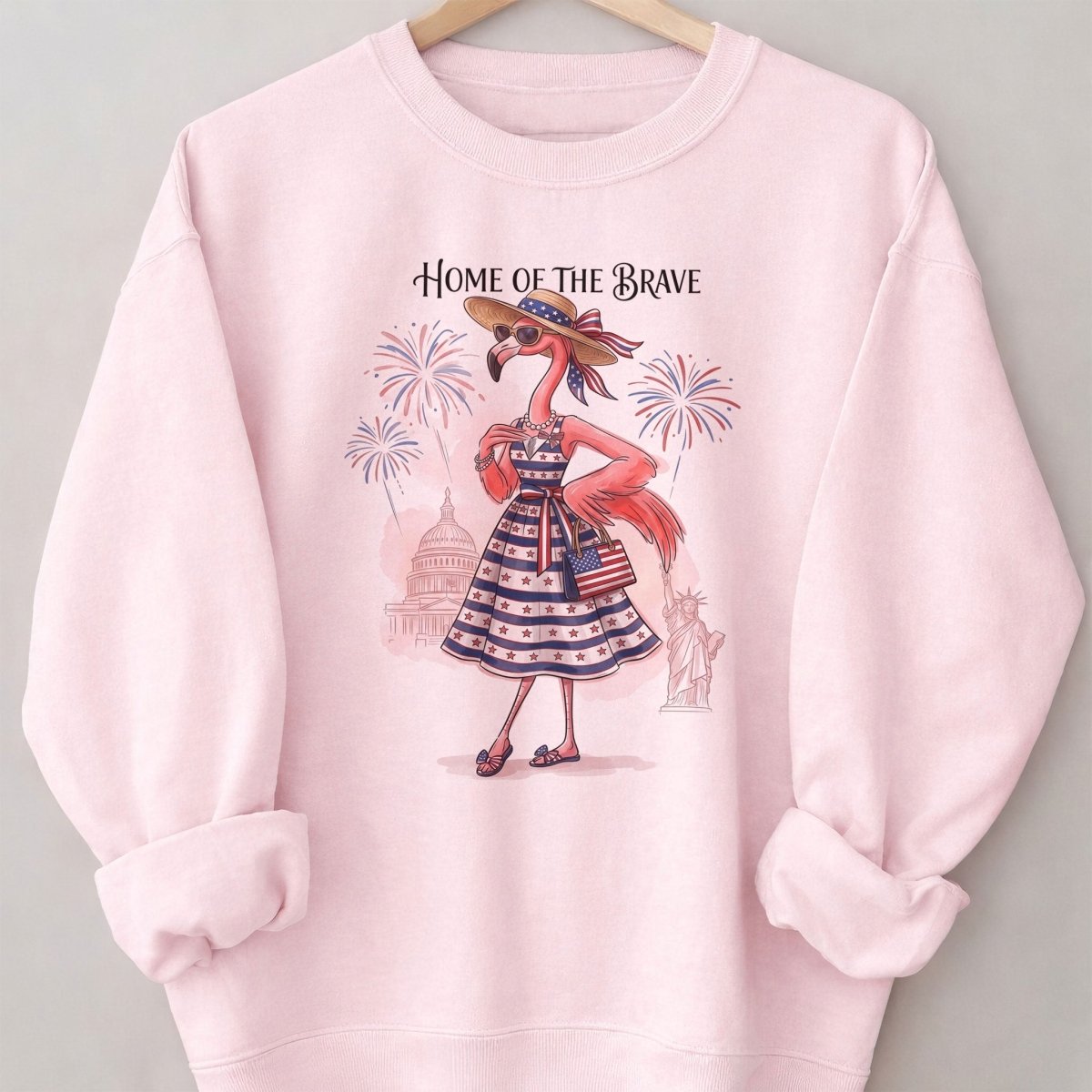 Home of the Brave Patriotic Chic Flamingo July 4th Shirt - FlamingoAholic