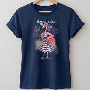 Home of the Brave Patriotic Chic Flamingo July 4th Shirt - FlamingoAholic