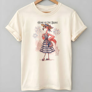 Home of the Brave Patriotic Chic Flamingo July 4th Shirt - FlamingoAholic