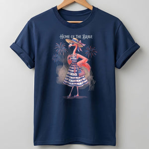 Home of the Brave Patriotic Chic Flamingo July 4th Shirt - FlamingoAholic