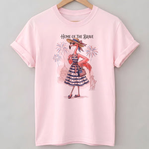 Home of the Brave Patriotic Chic Flamingo July 4th Shirt - FlamingoAholic