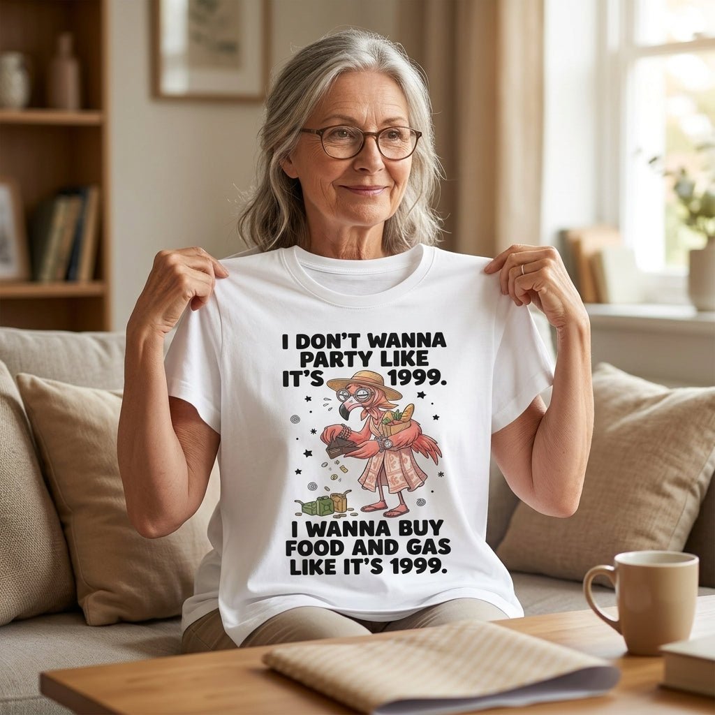 I Don't Wanna Party Like It's 1999 I Wanna Buy Food And Gas Like It's 1999 Flamingo Shirt - FlamingoAholic