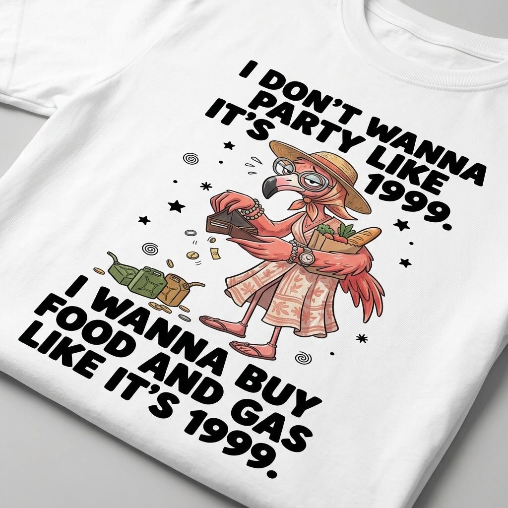 I Don't Wanna Party Like It's 1999 I Wanna Buy Food And Gas Like It's 1999 Flamingo Shirt - FlamingoAholic
