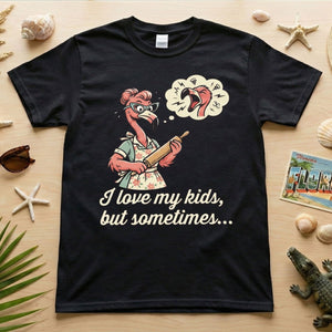 "I Love My Kids But Sometimes" Stressed Flamingo Mom T-Shirt - Funny Sarcastic Motherhood Gift - FlamingoAholic