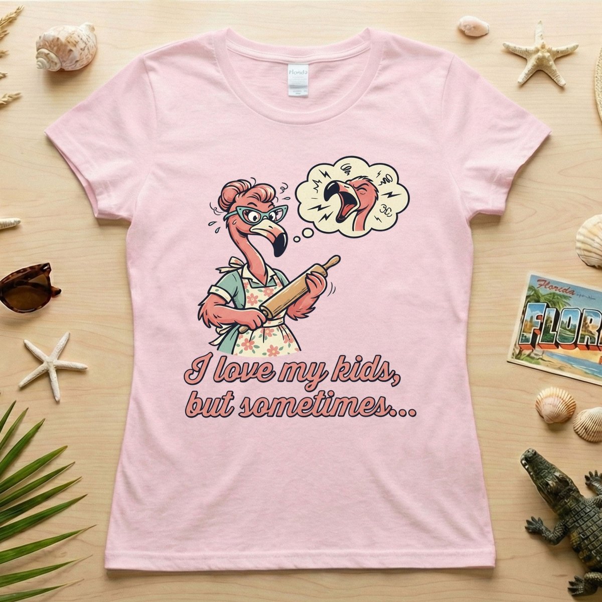 "I Love My Kids But Sometimes" Stressed Flamingo Mom T-Shirt - Funny Sarcastic Motherhood Gift - FlamingoAholic
