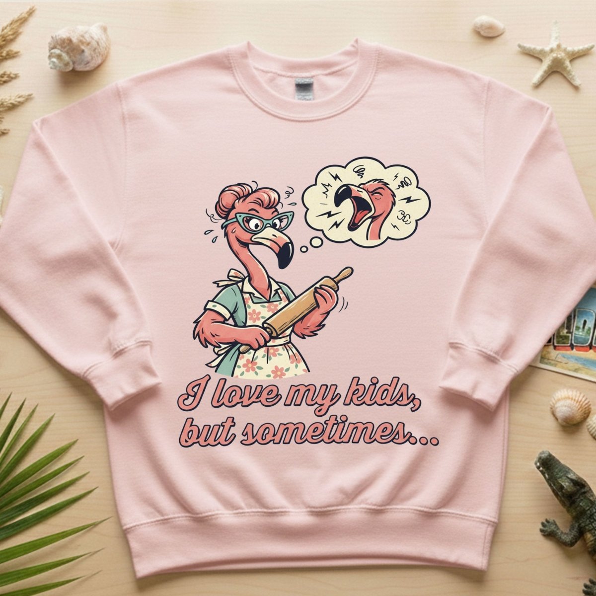 "I Love My Kids But Sometimes" Stressed Flamingo Mom T-Shirt - Funny Sarcastic Motherhood Gift - FlamingoAholic