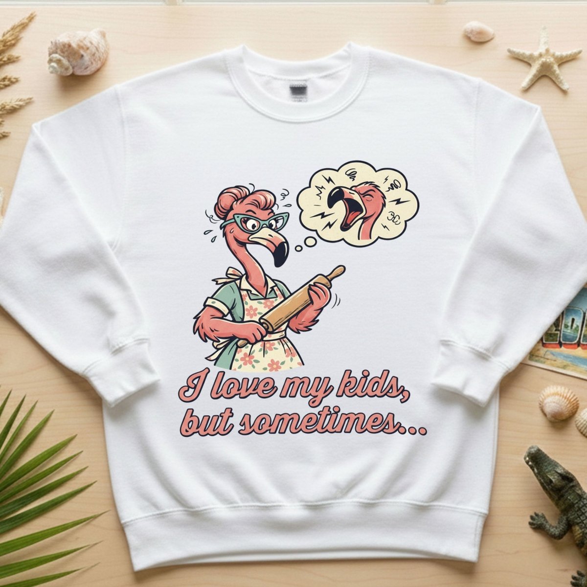 "I Love My Kids But Sometimes" Stressed Flamingo Mom T-Shirt - Funny Sarcastic Motherhood Gift - FlamingoAholic