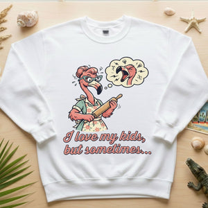 "I Love My Kids But Sometimes" Stressed Flamingo Mom T-Shirt - Funny Sarcastic Motherhood Gift - FlamingoAholic