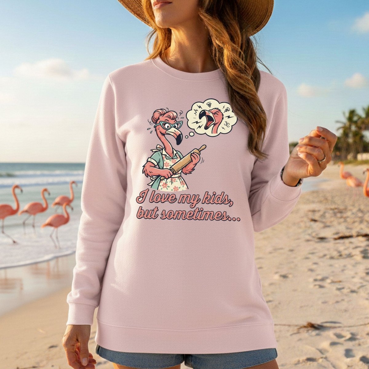 "I Love My Kids But Sometimes" Stressed Flamingo Mom T-Shirt - Funny Sarcastic Motherhood Gift - FlamingoAholic