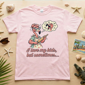 "I Love My Kids But Sometimes" Stressed Flamingo Mom T-Shirt - Funny Sarcastic Motherhood Gift - FlamingoAholic