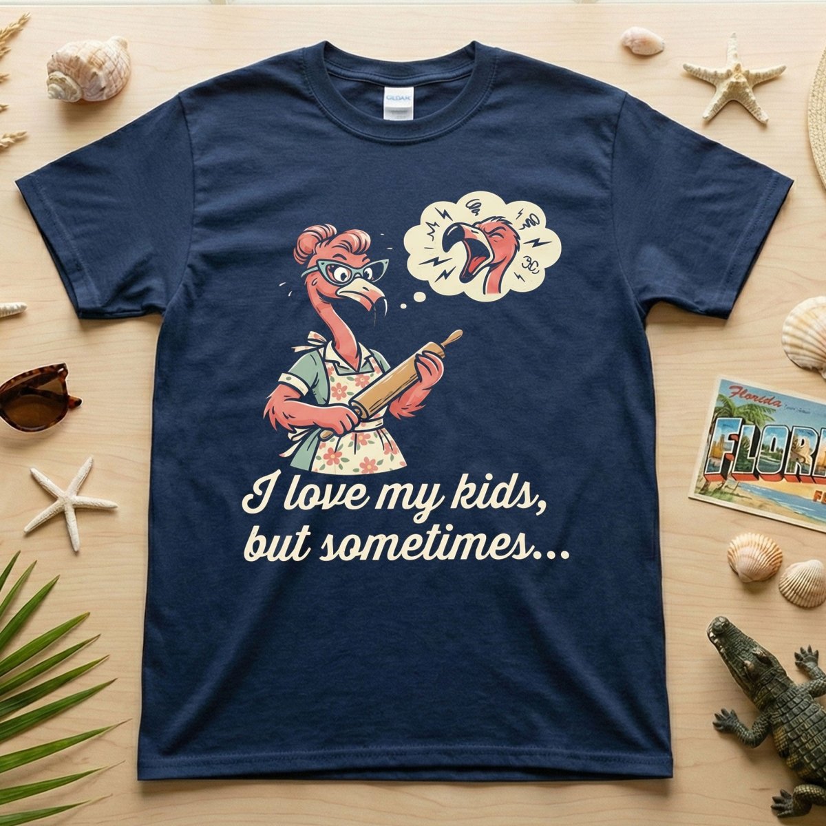 "I Love My Kids But Sometimes" Stressed Flamingo Mom T-Shirt - Funny Sarcastic Motherhood Gift - FlamingoAholic