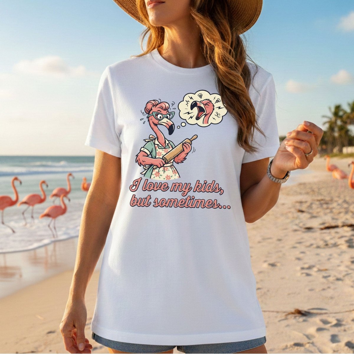 "I Love My Kids But Sometimes" Stressed Flamingo Mom T-Shirt - Funny Sarcastic Motherhood Gift - FlamingoAholic
