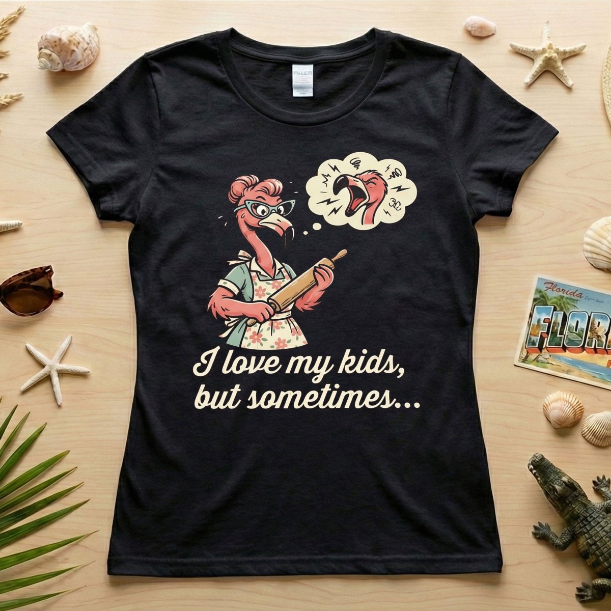 "I Love My Kids But Sometimes" Stressed Flamingo Mom T-Shirt - Funny Sarcastic Motherhood Gift - FlamingoAholic
