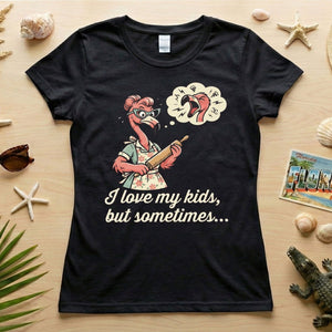 "I Love My Kids But Sometimes" Stressed Flamingo Mom T-Shirt - Funny Sarcastic Motherhood Gift - FlamingoAholic