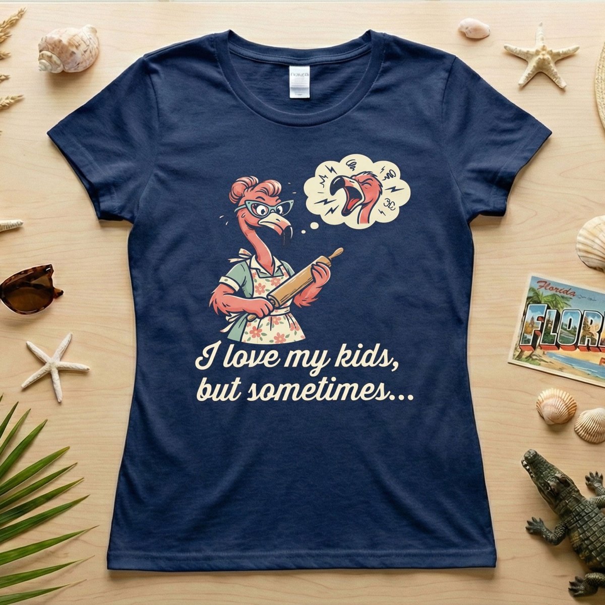 "I Love My Kids But Sometimes" Stressed Flamingo Mom T-Shirt - Funny Sarcastic Motherhood Gift - FlamingoAholic