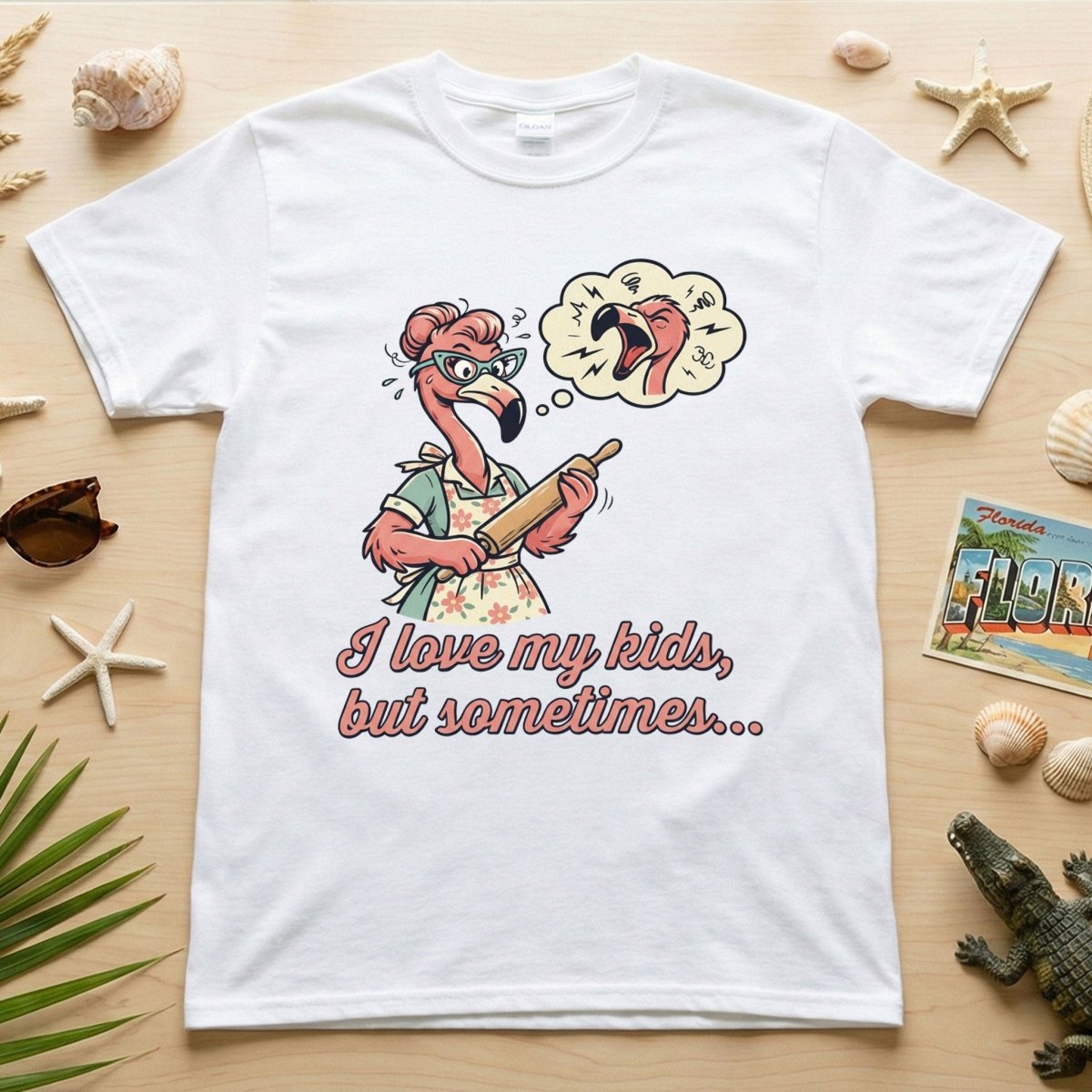 "I Love My Kids But Sometimes" Stressed Flamingo Mom T-Shirt - Funny Sarcastic Motherhood Gift - FlamingoAholic