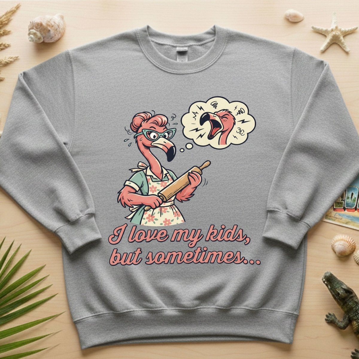 "I Love My Kids But Sometimes" Stressed Flamingo Mom T-Shirt - Funny Sarcastic Motherhood Gift - FlamingoAholic