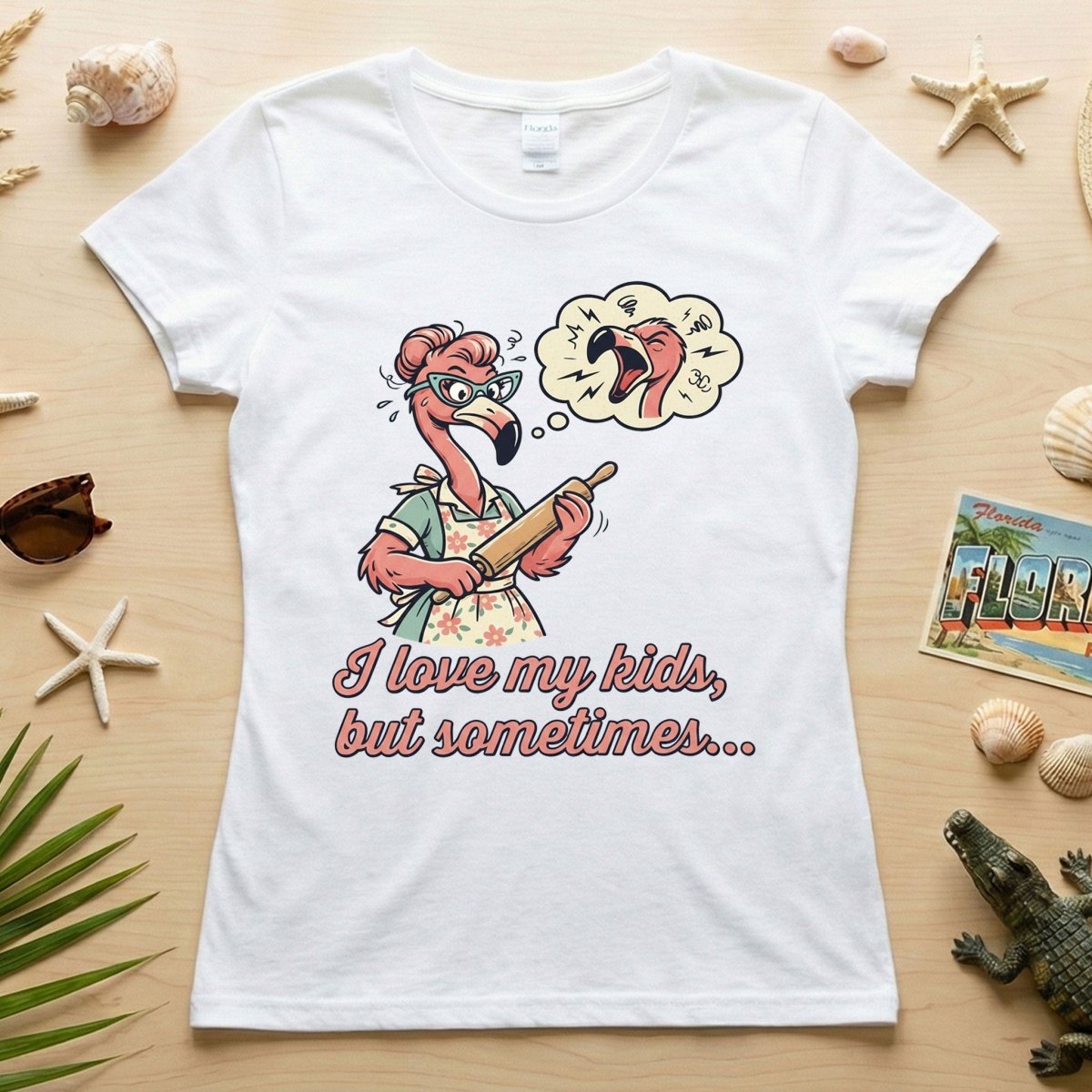 "I Love My Kids But Sometimes" Stressed Flamingo Mom T-Shirt - Funny Sarcastic Motherhood Gift - FlamingoAholic
