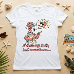 "I Love My Kids But Sometimes" Stressed Flamingo Mom T-Shirt - Funny Sarcastic Motherhood Gift - FlamingoAholic