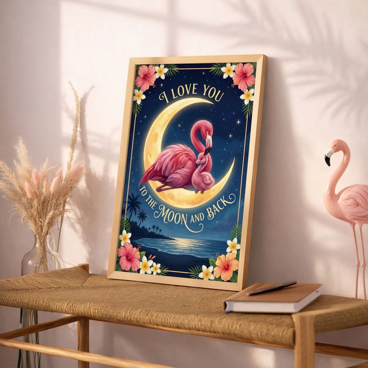 I Love You to the Moon and Back – Flamingo Moon Love Poster - FlamingoAholic