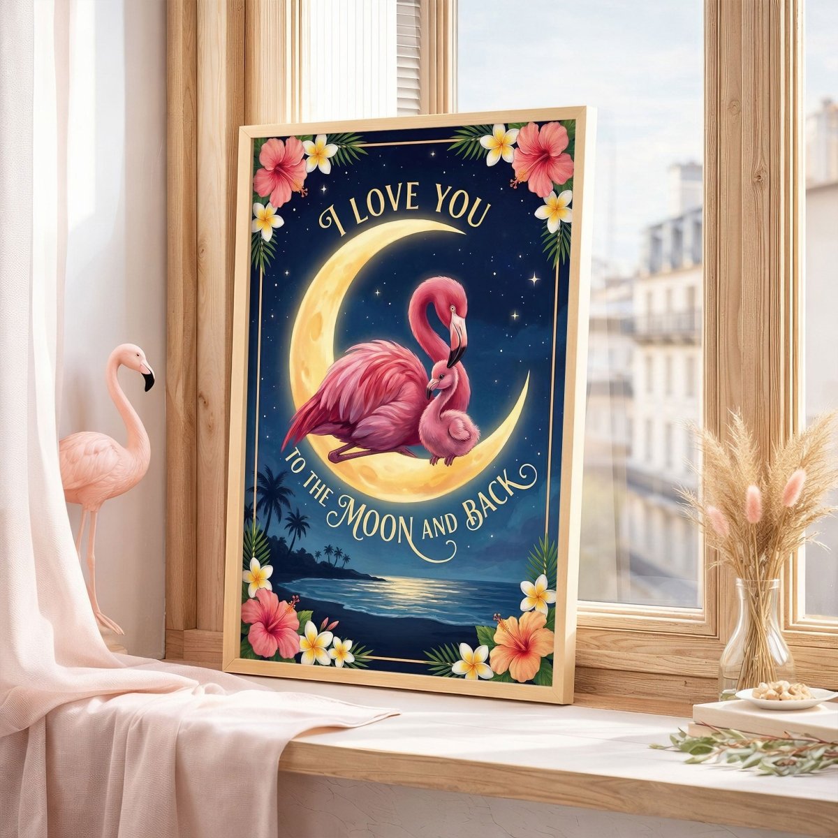 I Love You to the Moon and Back – Flamingo Moon Love Poster - FlamingoAholic