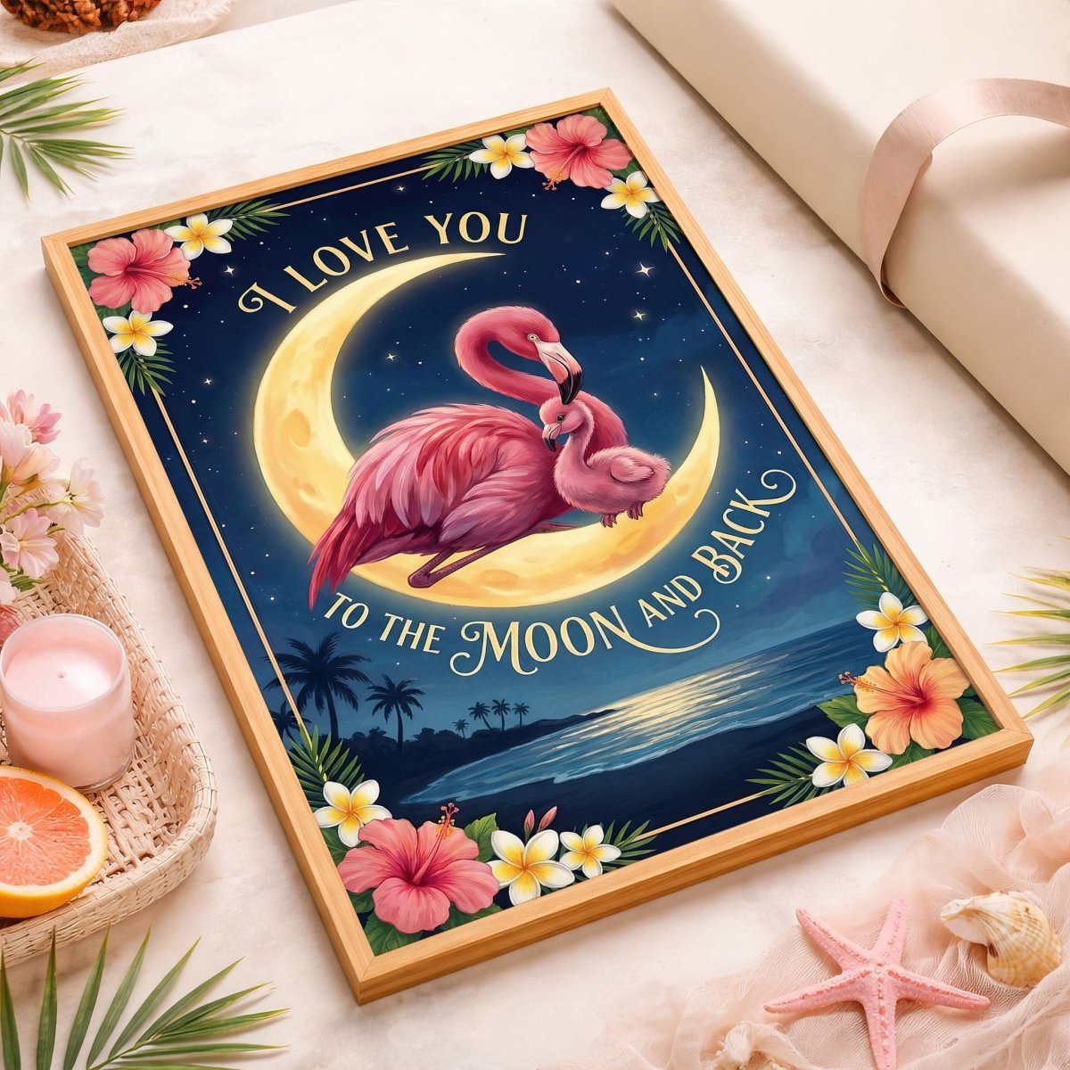 I Love You to the Moon and Back – Flamingo Moon Love Poster - FlamingoAholic