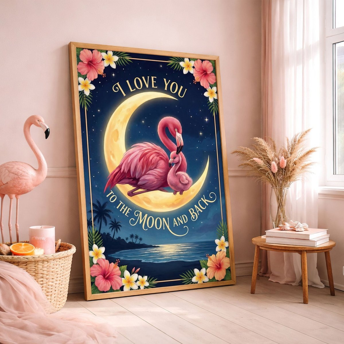 I Love You to the Moon and Back – Flamingo Moon Love Poster - FlamingoAholic