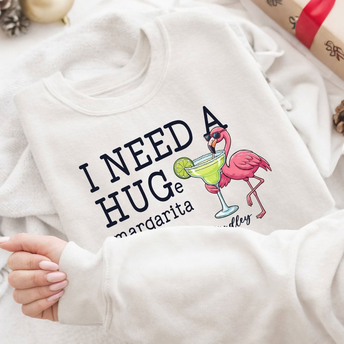 I Need A Hug Margarita Funny Flamingo Sweatshirt - Tropical Beach Vacation & Girls Trip Gift - FlamingoAholic