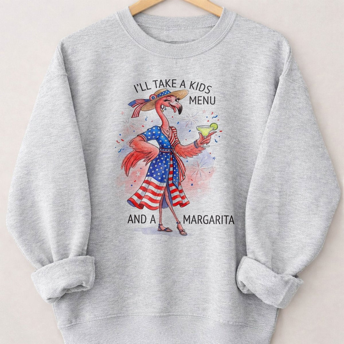 I'll Take A Kids Menu And A Margarita Flamingo Patriotic July 4th Shirt - FlamingoAholic