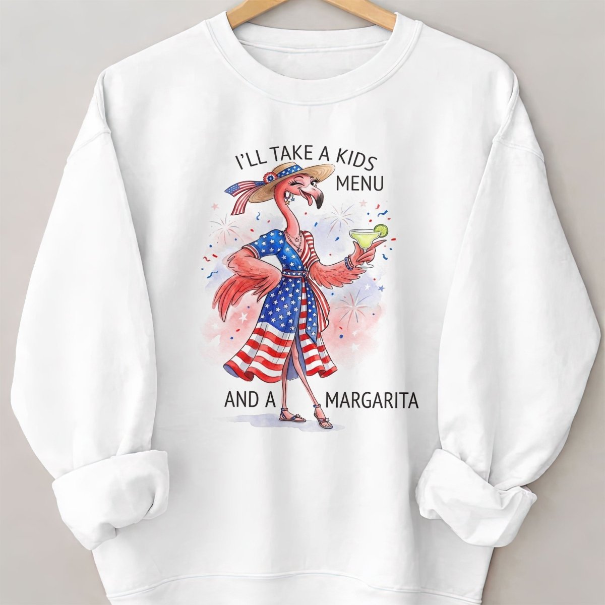 I'll Take A Kids Menu And A Margarita Flamingo Patriotic July 4th Shirt - FlamingoAholic