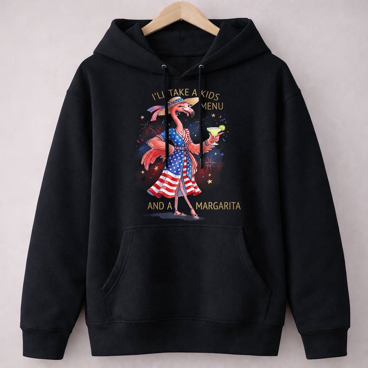 I'll Take A Kids Menu And A Margarita Flamingo Patriotic July 4th Shirt - FlamingoAholic