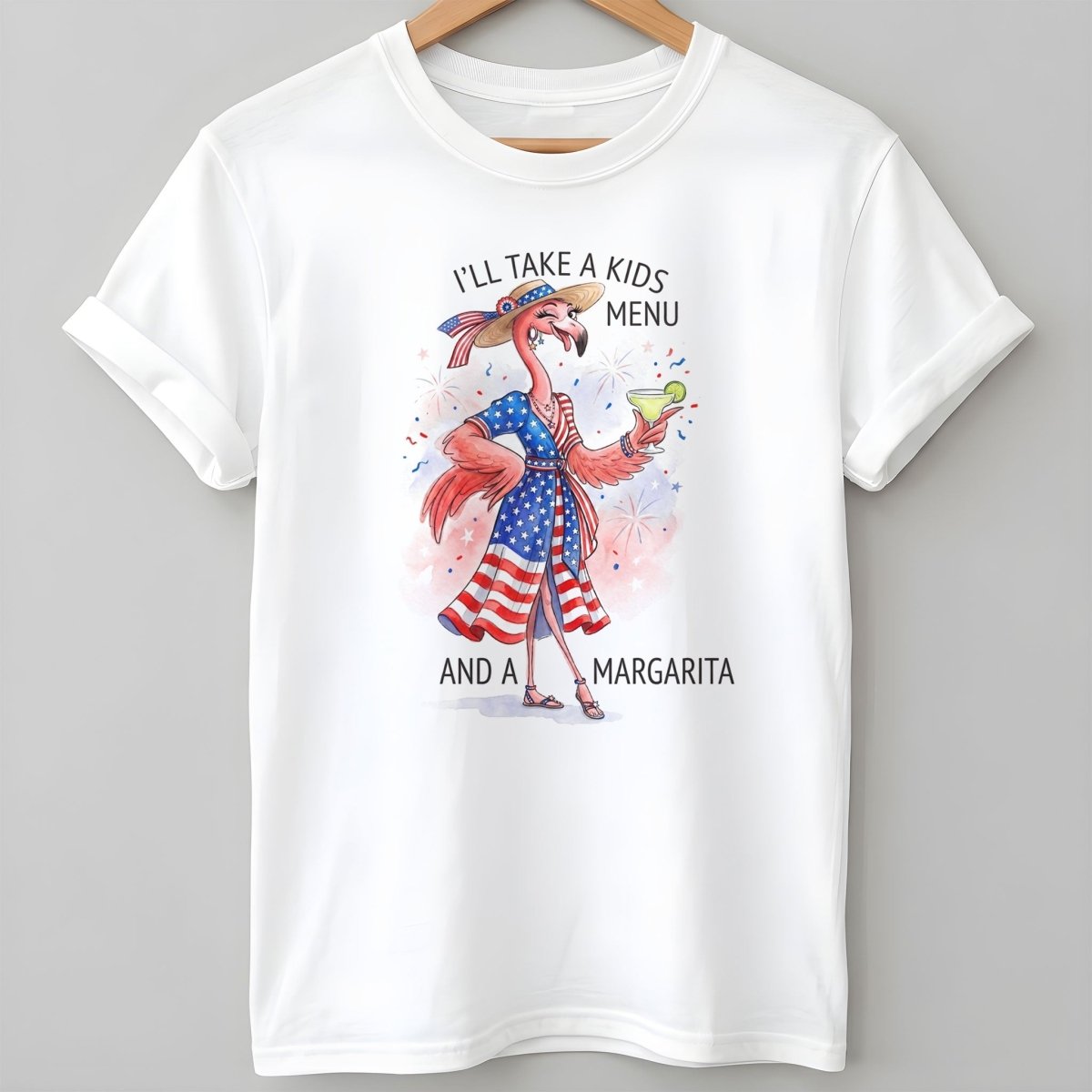 I'll Take A Kids Menu And A Margarita Flamingo Patriotic July 4th Shirt - FlamingoAholic