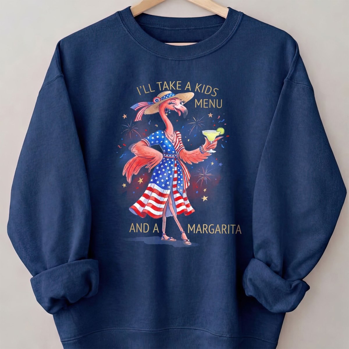 I'll Take A Kids Menu And A Margarita Flamingo Patriotic July 4th Shirt - FlamingoAholic