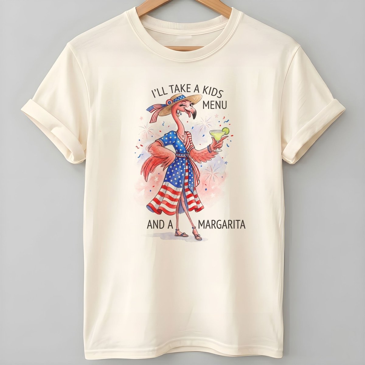 I'll Take A Kids Menu And A Margarita Flamingo Patriotic July 4th Shirt - FlamingoAholic