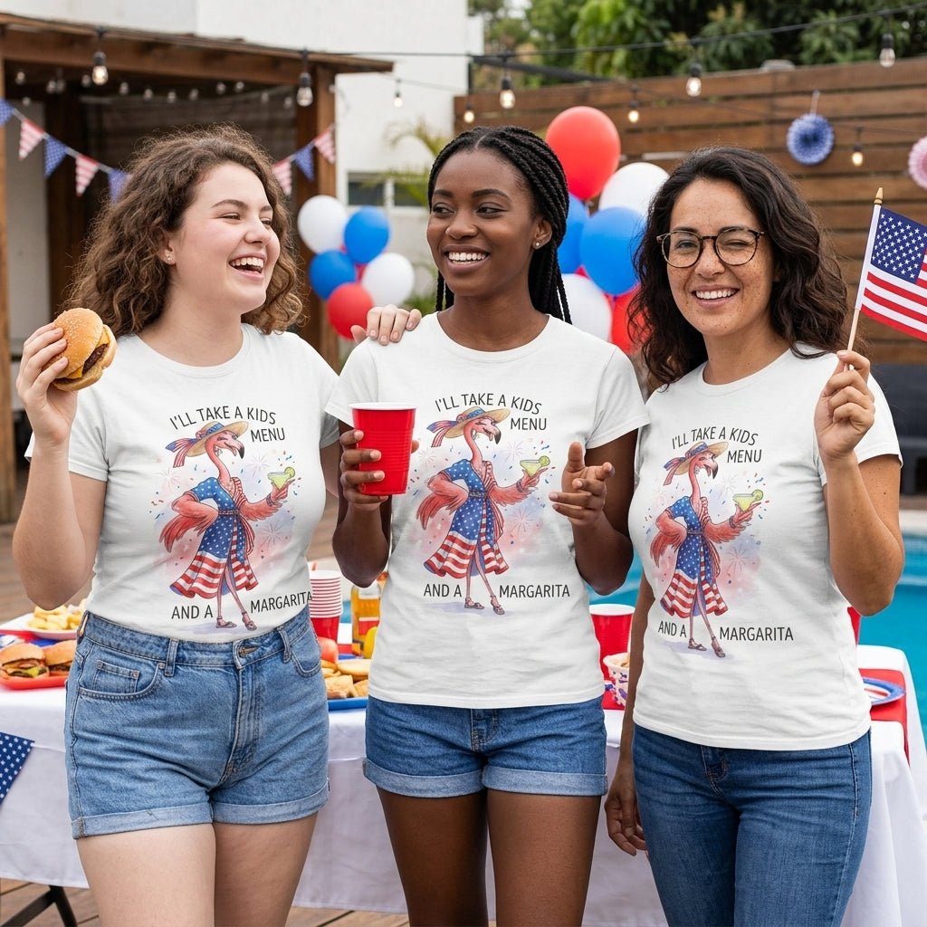 I'll Take A Kids Menu And A Margarita Flamingo Patriotic July 4th Shirt - FlamingoAholic